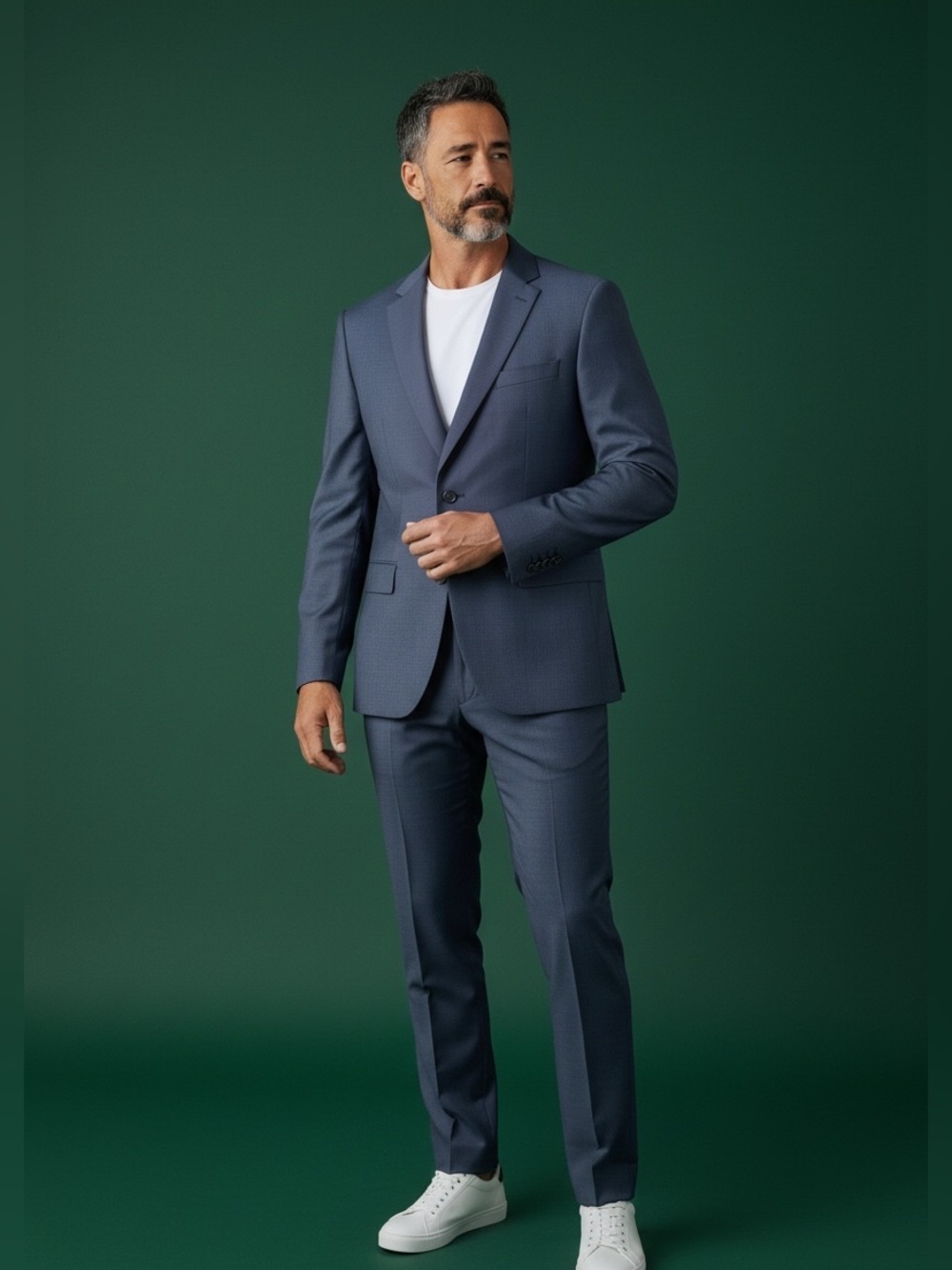 HUGO BOSS Men’s Slim-Fit Two-Piece Suit Jacket-Size-40S Blue/Navy Micro-Pattern